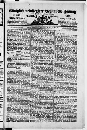 Königlich privilegirte Berlinische Zeitung von Staats- und gelehrten Sachen vom 18.12.1894