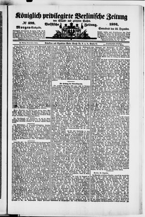 Königlich privilegirte Berlinische Zeitung von Staats- und gelehrten Sachen vom 22.12.1894
