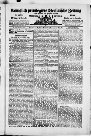 Königlich privilegirte Berlinische Zeitung von Staats- und gelehrten Sachen vom 25.12.1894