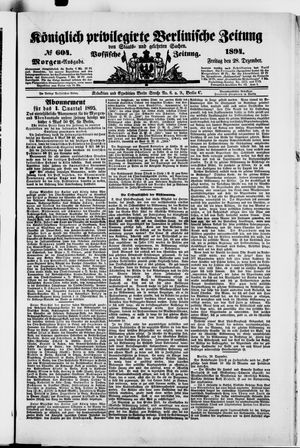 Königlich privilegirte Berlinische Zeitung von Staats- und gelehrten Sachen vom 28.12.1894