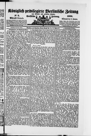 Königlich privilegirte Berlinische Zeitung von Staats- und gelehrten Sachen vom 02.01.1895
