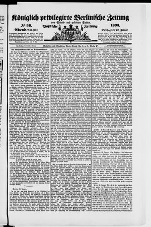 Königlich privilegirte Berlinische Zeitung von Staats- und gelehrten Sachen vom 22.01.1895