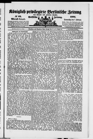 Königlich privilegirte Berlinische Zeitung von Staats- und gelehrten Sachen vom 07.02.1895