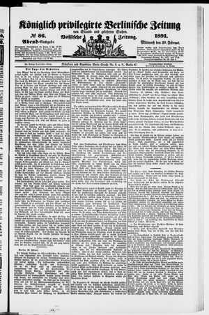 Königlich privilegirte Berlinische Zeitung von Staats- und gelehrten Sachen on Feb 20, 1895