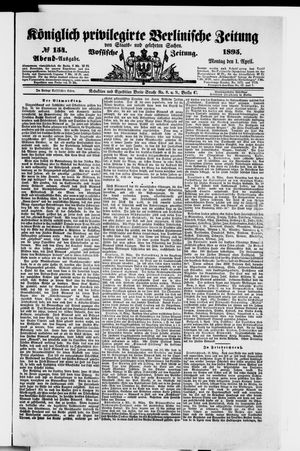 Königlich privilegirte Berlinische Zeitung von Staats- und gelehrten Sachen vom 01.04.1895