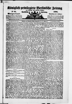 Königlich privilegirte Berlinische Zeitung von Staats- und gelehrten Sachen vom 06.02.1896