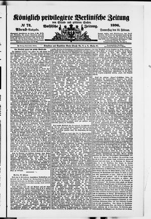 Königlich privilegirte Berlinische Zeitung von Staats- und gelehrten Sachen on Feb 13, 1896