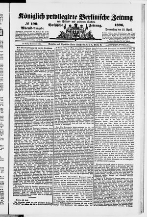 Königlich privilegirte Berlinische Zeitung von Staats- und gelehrten Sachen on Apr 23, 1896