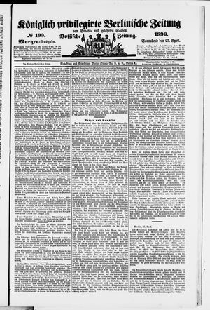 Königlich privilegirte Berlinische Zeitung von Staats- und gelehrten Sachen vom 25.04.1896