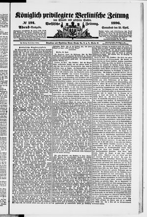 Königlich privilegirte Berlinische Zeitung von Staats- und gelehrten Sachen vom 25.04.1896