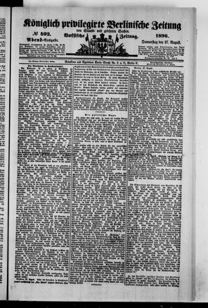 Königlich privilegirte Berlinische Zeitung von Staats- und gelehrten Sachen on Aug 27, 1896