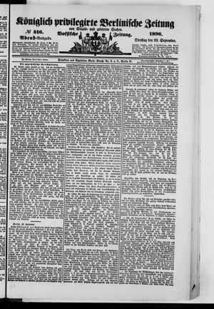 Königlich privilegirte Berlinische Zeitung von Staats- und gelehrten Sachen vom 22.09.1896