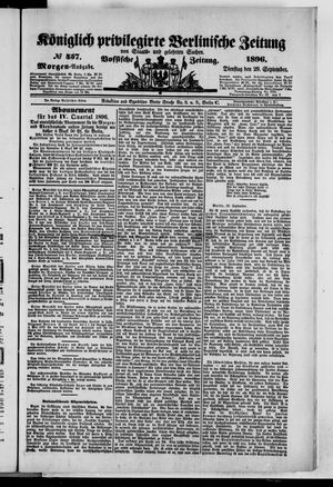 Königlich privilegirte Berlinische Zeitung von Staats- und gelehrten Sachen on Sep 29, 1896