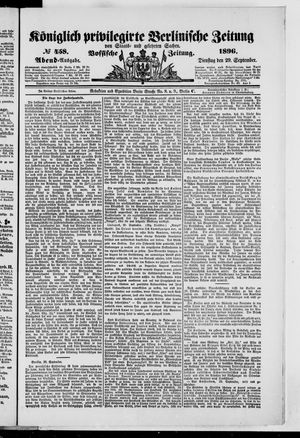 Königlich privilegirte Berlinische Zeitung von Staats- und gelehrten Sachen on Sep 29, 1896