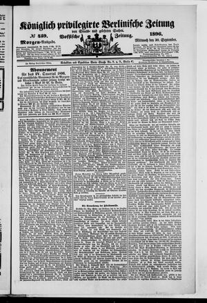Königlich privilegirte Berlinische Zeitung von Staats- und gelehrten Sachen vom 30.09.1896