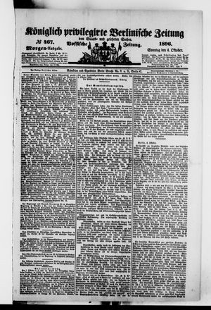 Königlich privilegirte Berlinische Zeitung von Staats- und gelehrten Sachen on Oct 4, 1896