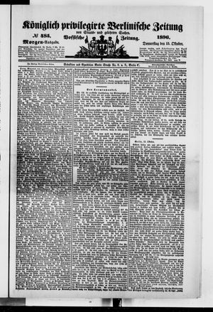 Königlich privilegirte Berlinische Zeitung von Staats- und gelehrten Sachen vom 15.10.1896