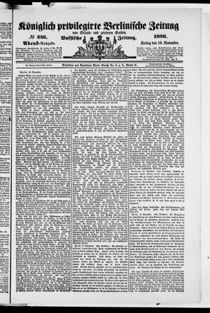 Königlich privilegirte Berlinische Zeitung von Staats- und gelehrten Sachen vom 13.11.1896