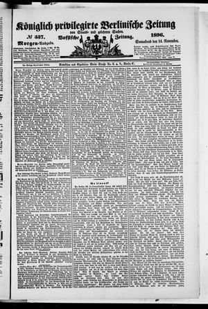 Königlich privilegirte Berlinische Zeitung von Staats- und gelehrten Sachen vom 14.11.1896