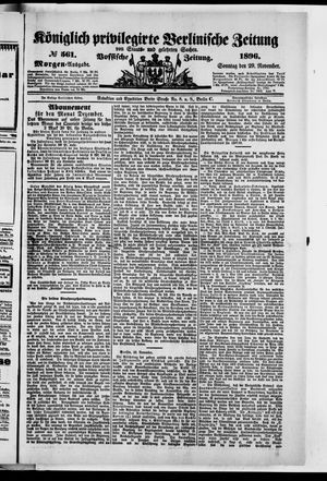 Königlich privilegirte Berlinische Zeitung von Staats- und gelehrten Sachen vom 29.11.1896