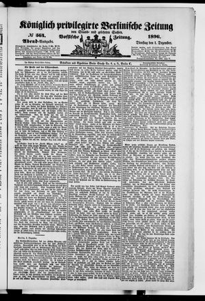 Königlich privilegirte Berlinische Zeitung von Staats- und gelehrten Sachen vom 01.12.1896