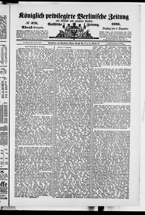 Königlich privilegirte Berlinische Zeitung von Staats- und gelehrten Sachen vom 08.12.1896