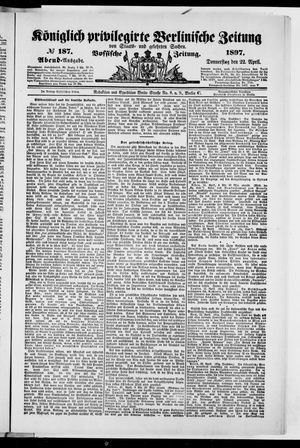 Königlich privilegirte Berlinische Zeitung von Staats- und gelehrten Sachen on Apr 22, 1897
