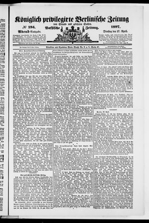 Königlich privilegirte Berlinische Zeitung von Staats- und gelehrten Sachen on Apr 27, 1897