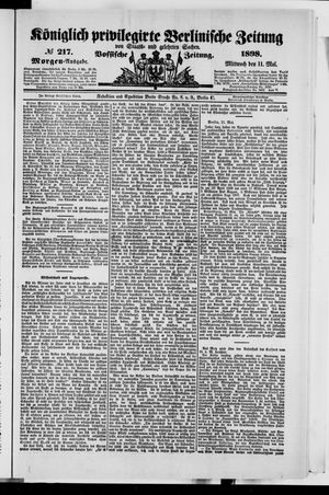 Königlich privilegirte Berlinische Zeitung von Staats- und gelehrten Sachen on May 11, 1898