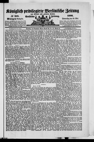 Königlich privilegirte Berlinische Zeitung von Staats- und gelehrten Sachen on May 12, 1898