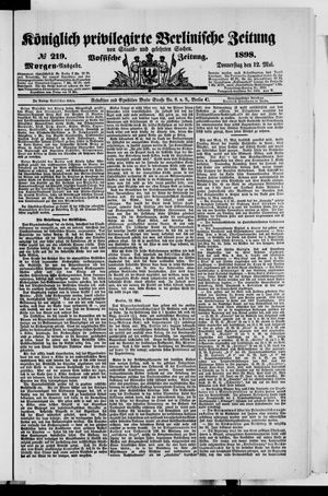 Königlich privilegirte Berlinische Zeitung von Staats- und gelehrten Sachen vom 12.05.1898