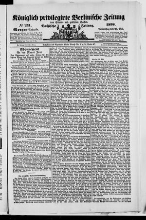 Königlich privilegirte Berlinische Zeitung von Staats- und gelehrten Sachen vom 26.05.1898
