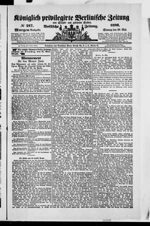 Königlich privilegirte Berlinische Zeitung von Staats- und gelehrten Sachen vom 29.05.1898