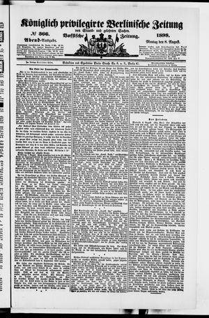 Königlich privilegirte Berlinische Zeitung von Staats- und gelehrten Sachen vom 08.08.1898