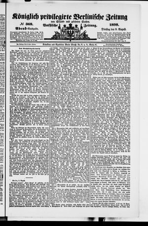 Königlich privilegirte Berlinische Zeitung von Staats- und gelehrten Sachen vom 09.08.1898
