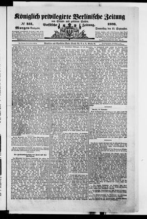 Königlich privilegirte Berlinische Zeitung von Staats- und gelehrten Sachen vom 15.09.1898