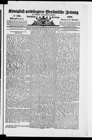 Königlich privilegirte Berlinische Zeitung von Staats- und gelehrten Sachen vom 19.09.1898