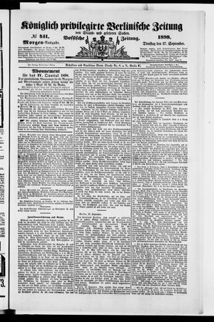 Königlich privilegirte Berlinische Zeitung von Staats- und gelehrten Sachen vom 27.09.1898