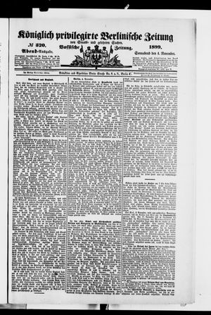 Königlich privilegirte Berlinische Zeitung von Staats- und gelehrten Sachen vom 04.11.1899