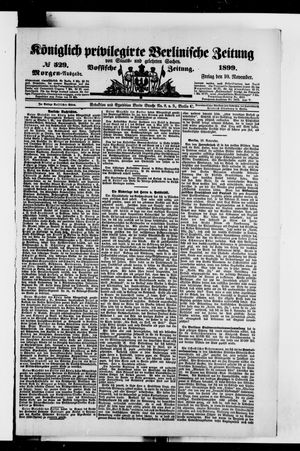 Königlich privilegirte Berlinische Zeitung von Staats- und gelehrten Sachen vom 10.11.1899