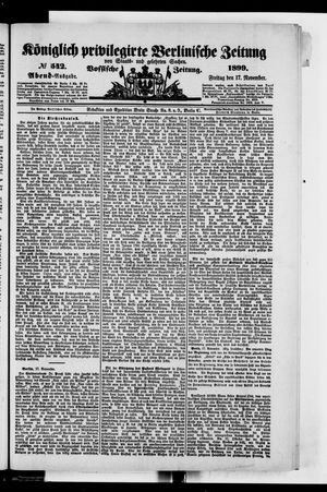 Königlich privilegirte Berlinische Zeitung von Staats- und gelehrten Sachen vom 17.11.1899