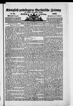 Königlich privilegirte Berlinische Zeitung von Staats- und gelehrten Sachen vom 17.02.1900