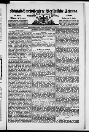 Königlich privilegirte Berlinische Zeitung von Staats- und gelehrten Sachen vom 27.04.1900
