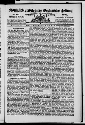 Königlich privilegirte Berlinische Zeitung von Staats- und gelehrten Sachen vom 27.09.1900