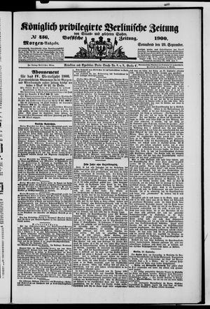 Königlich privilegirte Berlinische Zeitung von Staats- und gelehrten Sachen on Sep 29, 1900