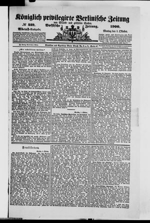 Königlich privilegirte Berlinische Zeitung von Staats- und gelehrten Sachen on Oct 1, 1900