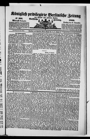 Königlich privilegirte Berlinische Zeitung von Staats- und gelehrten Sachen vom 27.11.1900