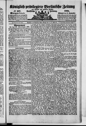 Königlich privilegirte Berlinische Zeitung von Staats- und gelehrten Sachen vom 18.09.1901