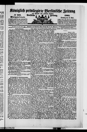 Königlich privilegirte Berlinische Zeitung von Staats- und gelehrten Sachen vom 13.05.1902