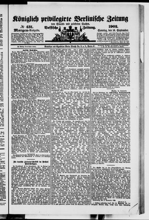 Königlich privilegirte Berlinische Zeitung von Staats- und gelehrten Sachen vom 14.09.1902